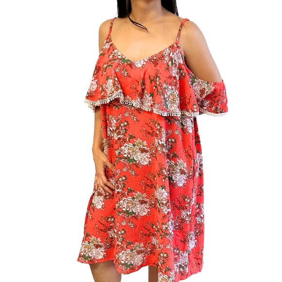 Orange Floral Off-shoulder Spring Dress - Picture 1 of 7
